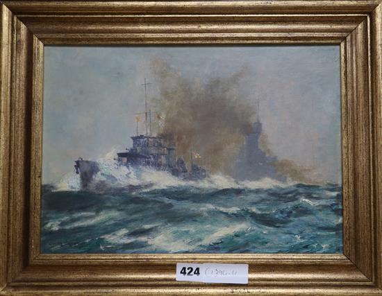 Oscar Parkes (1885-1958), oil on board, British Battleships, signed and dated 1931, 24 x 34cm